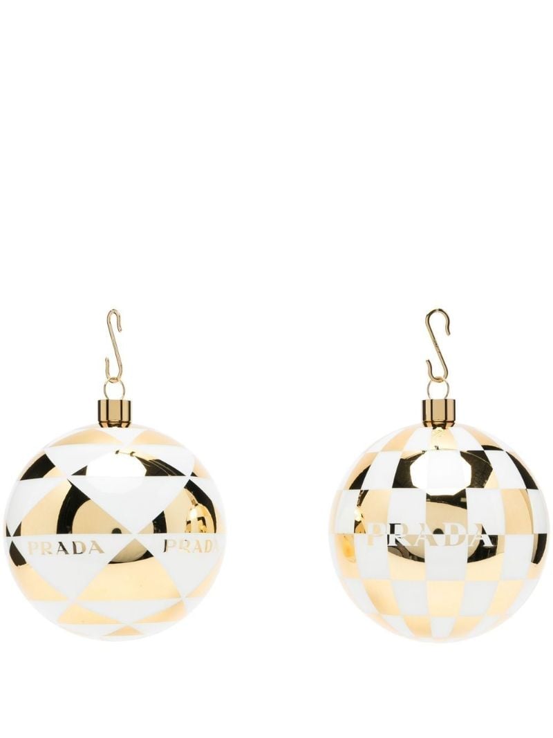 White and Gold-tone Glass Christmas Ornament Set