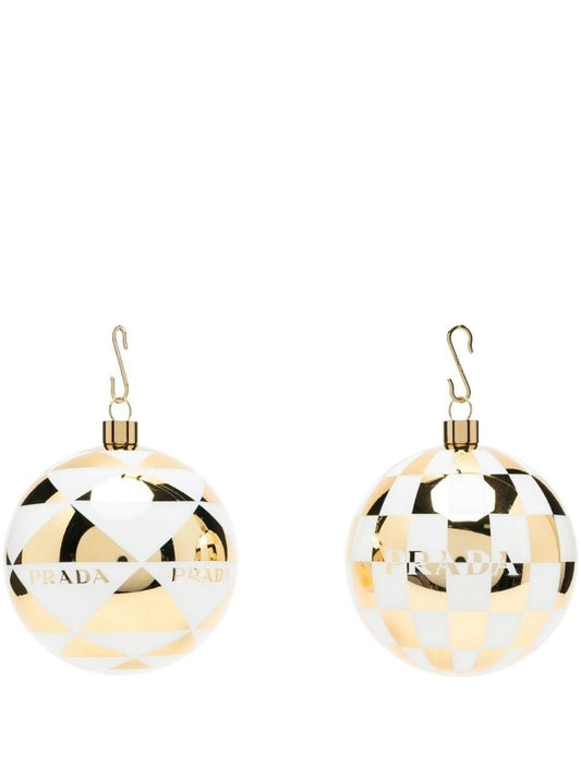 White and Gold-tone Glass Christmas Ornament Set