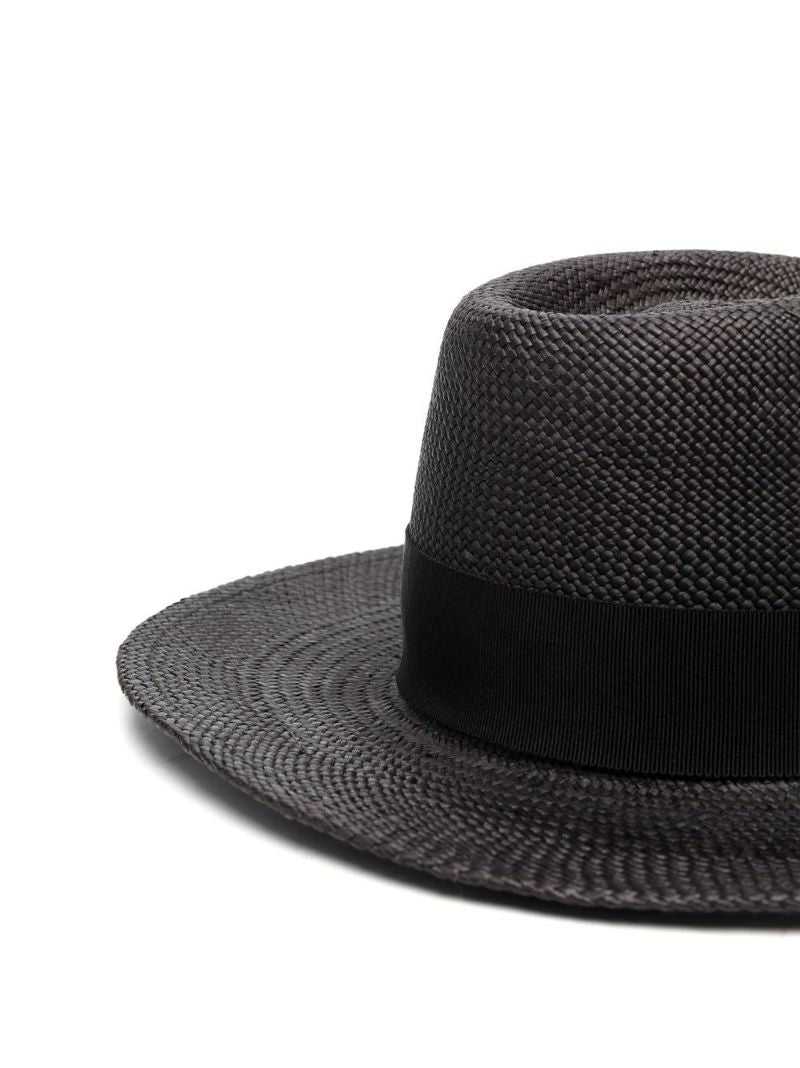 Black Logo-embroidered Straw Sun Hat