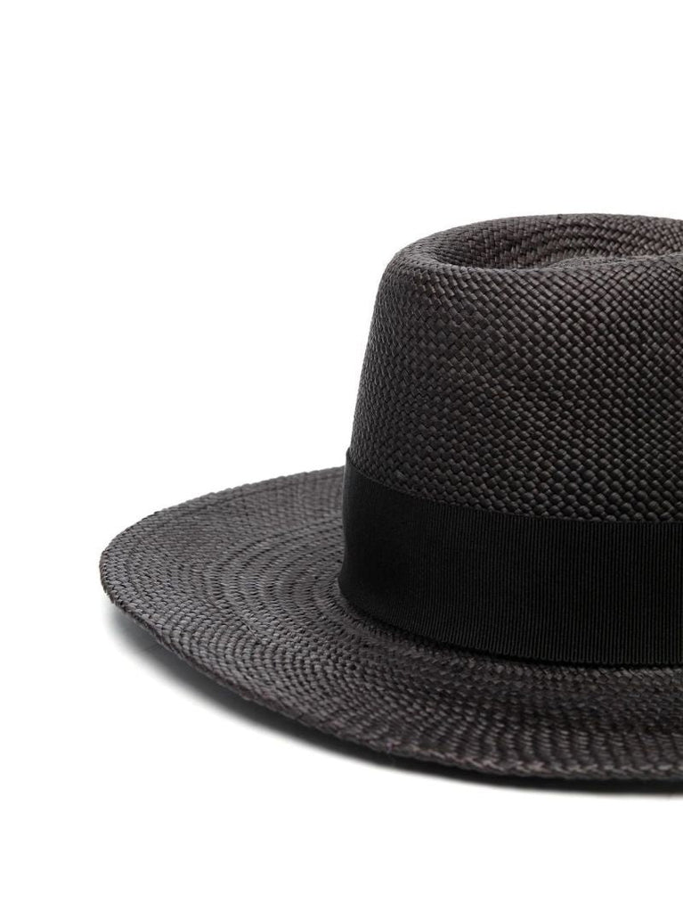 Black Logo-embroidered Straw Sun Hat