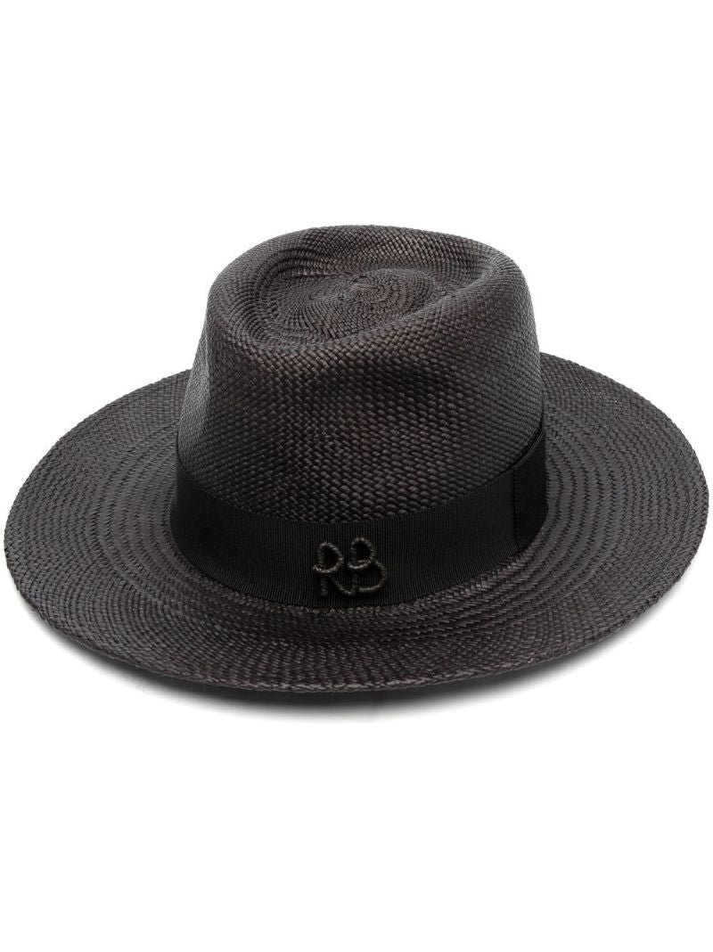 Black Logo-embroidered Straw Sun Hat
