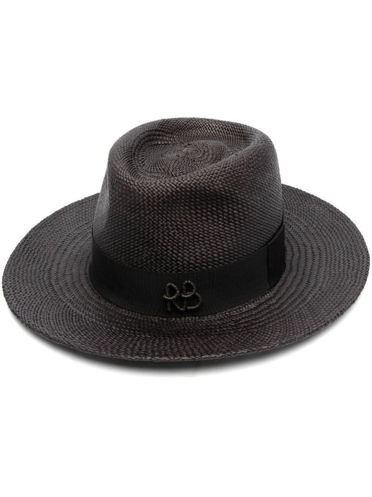 Black Logo-embroidered Straw Sun Hat