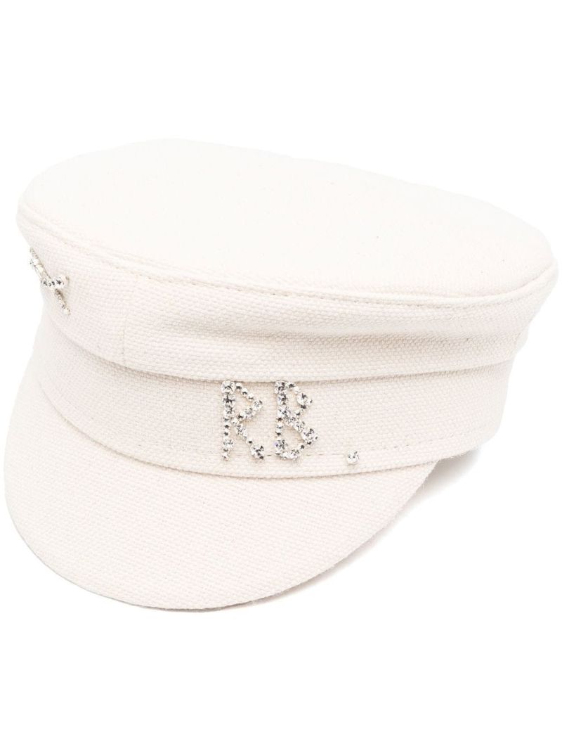 Neutral Crystal Embellished Baker Boy Hat
