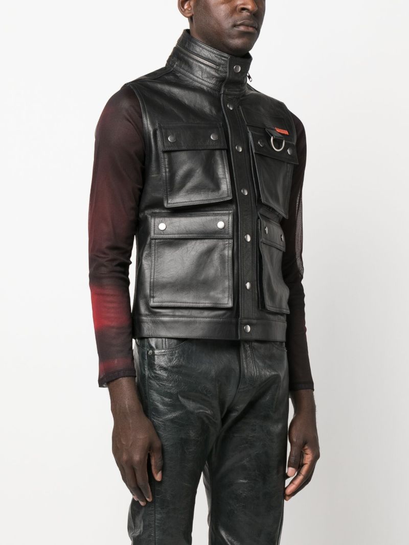 Black Zip-neck Leather Gilet