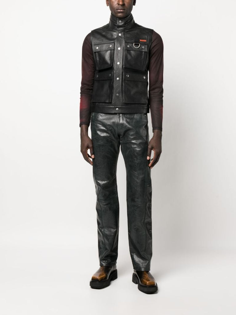 Black Zip-neck Leather Gilet