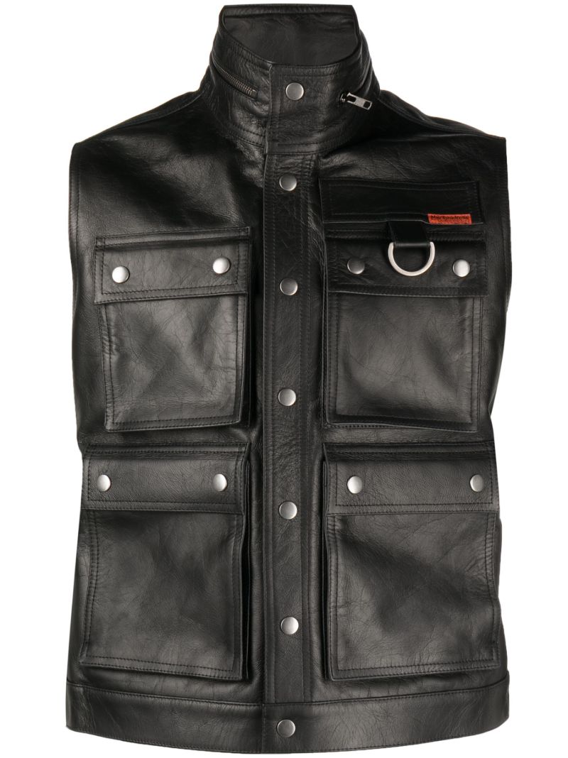 Black Zip-neck Leather Gilet