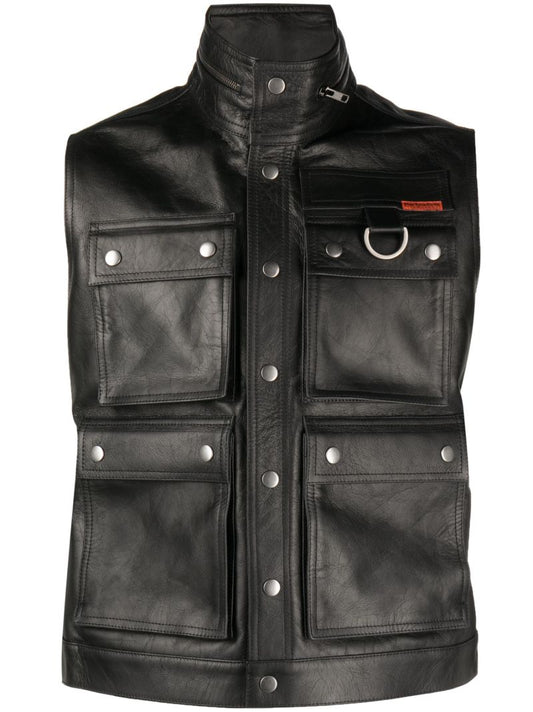 Black Zip-neck Leather Gilet