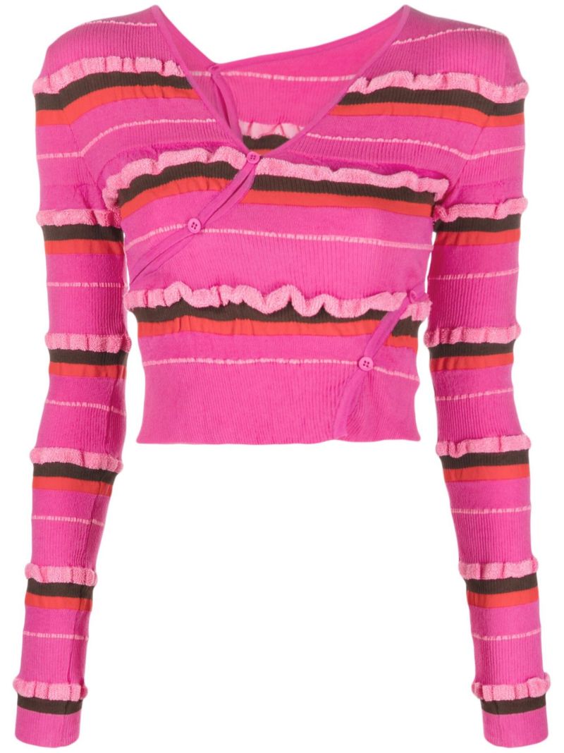 Pink Tordu Asymmetric Cropped Cardigan
