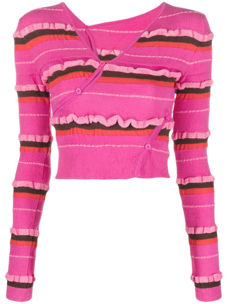 Pink Tordu Asymmetric Cropped Cardigan
