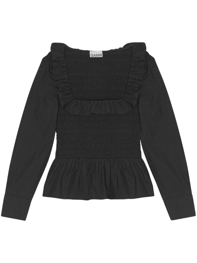 Black Smocked Organic Cotton Blouse