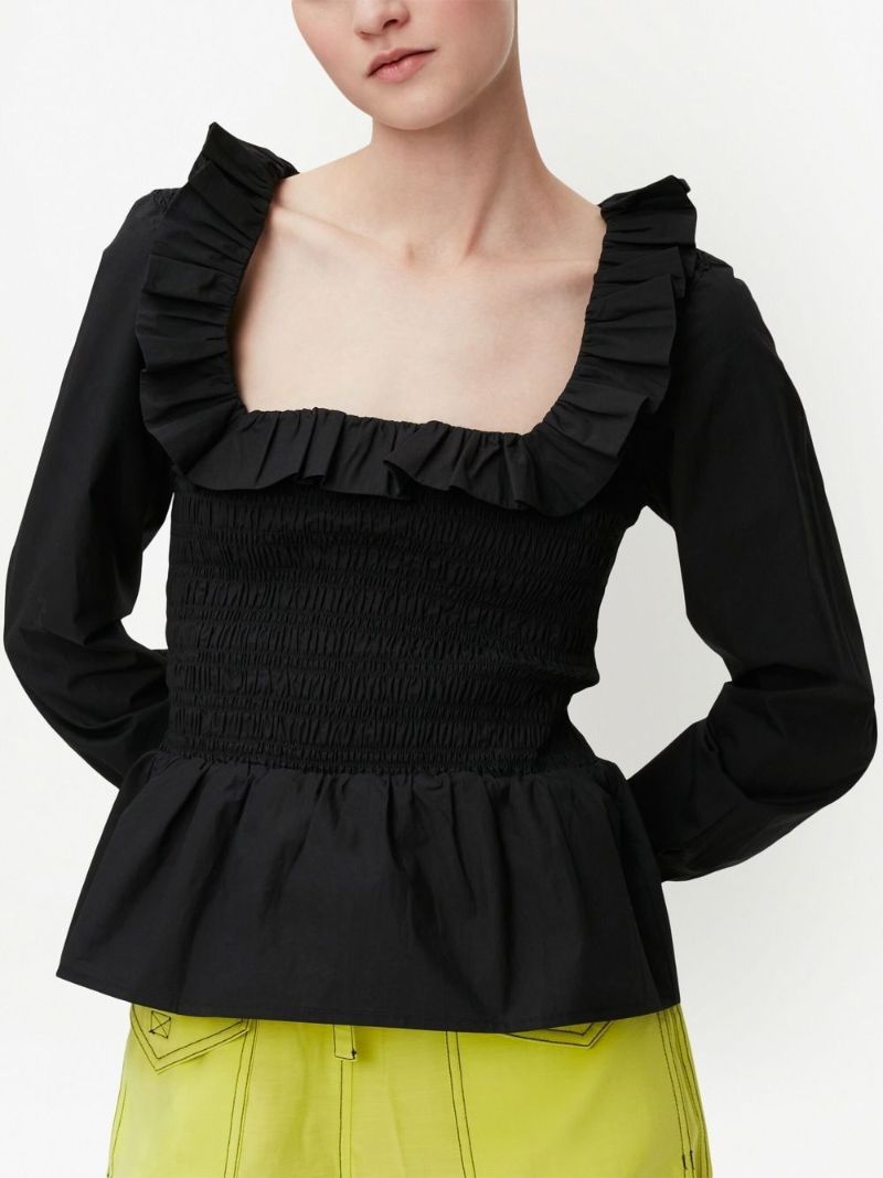 Black Smocked Organic Cotton Blouse