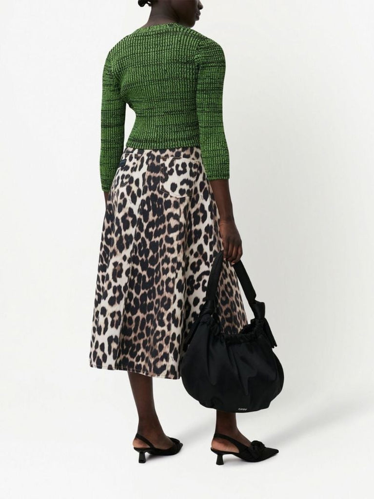 Green Cropped MÃ_x0083_Â©lange Knit Cardigan