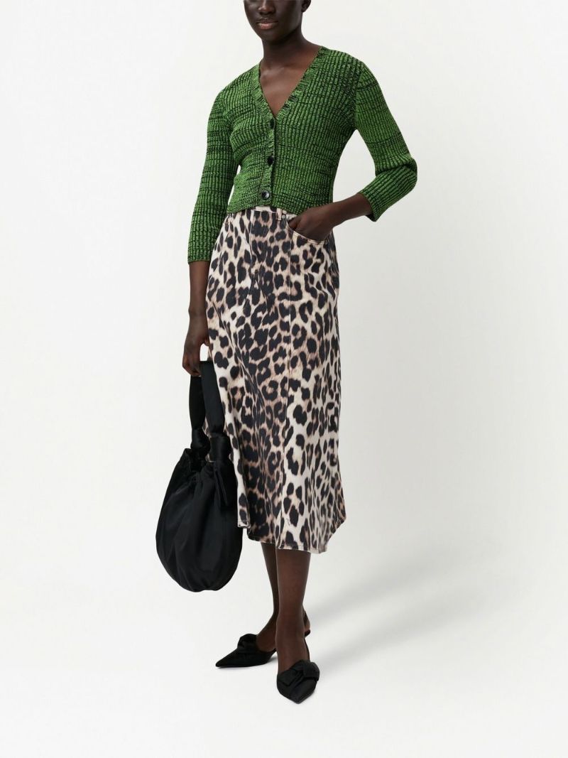 Green Cropped MÃ_x0083_Â©lange Knit Cardigan