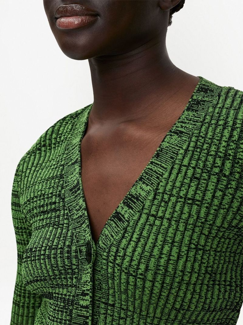 Green Cropped MÃ_x0083_Â©lange Knit Cardigan
