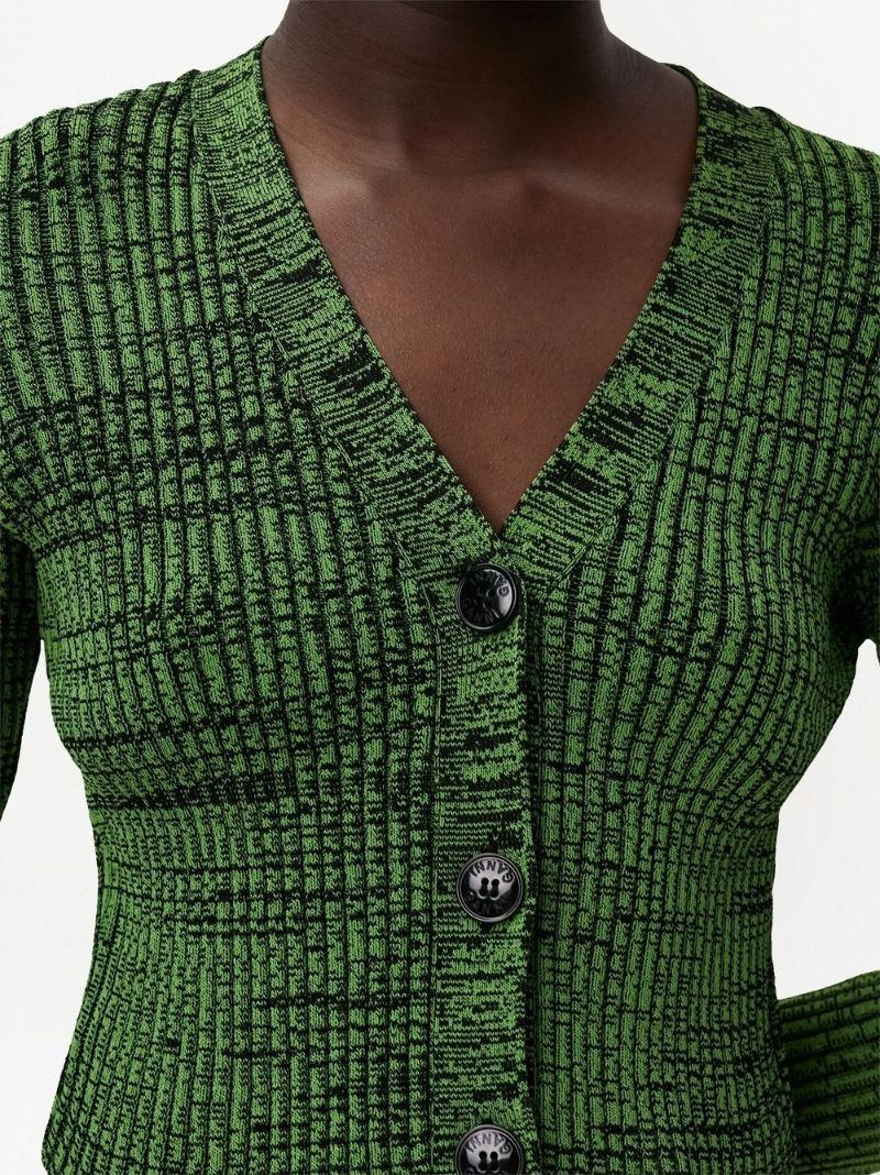 Green Cropped MÃ_x0083_Â©lange Knit Cardigan