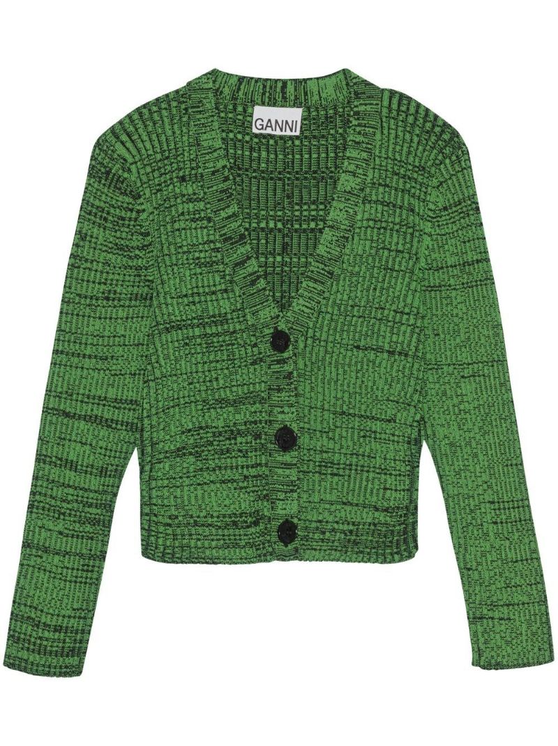 Green Cropped MÃ_x0083_Â©lange Knit Cardigan