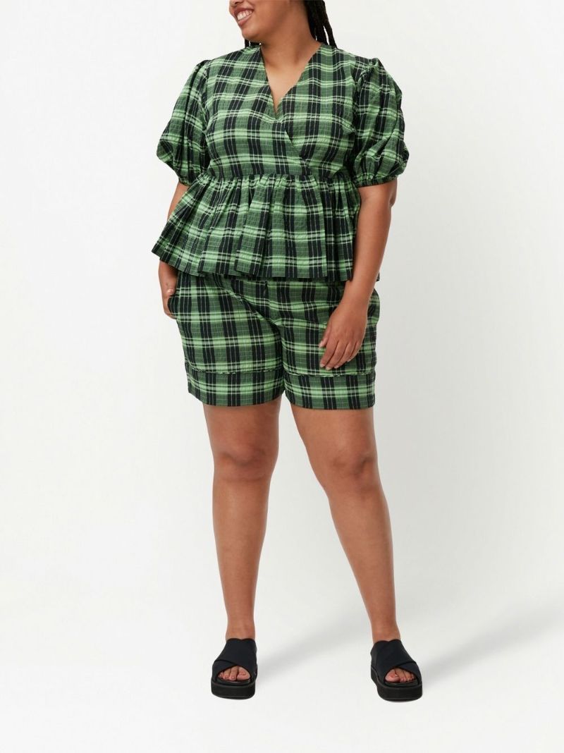 Green Check Print Shorts
