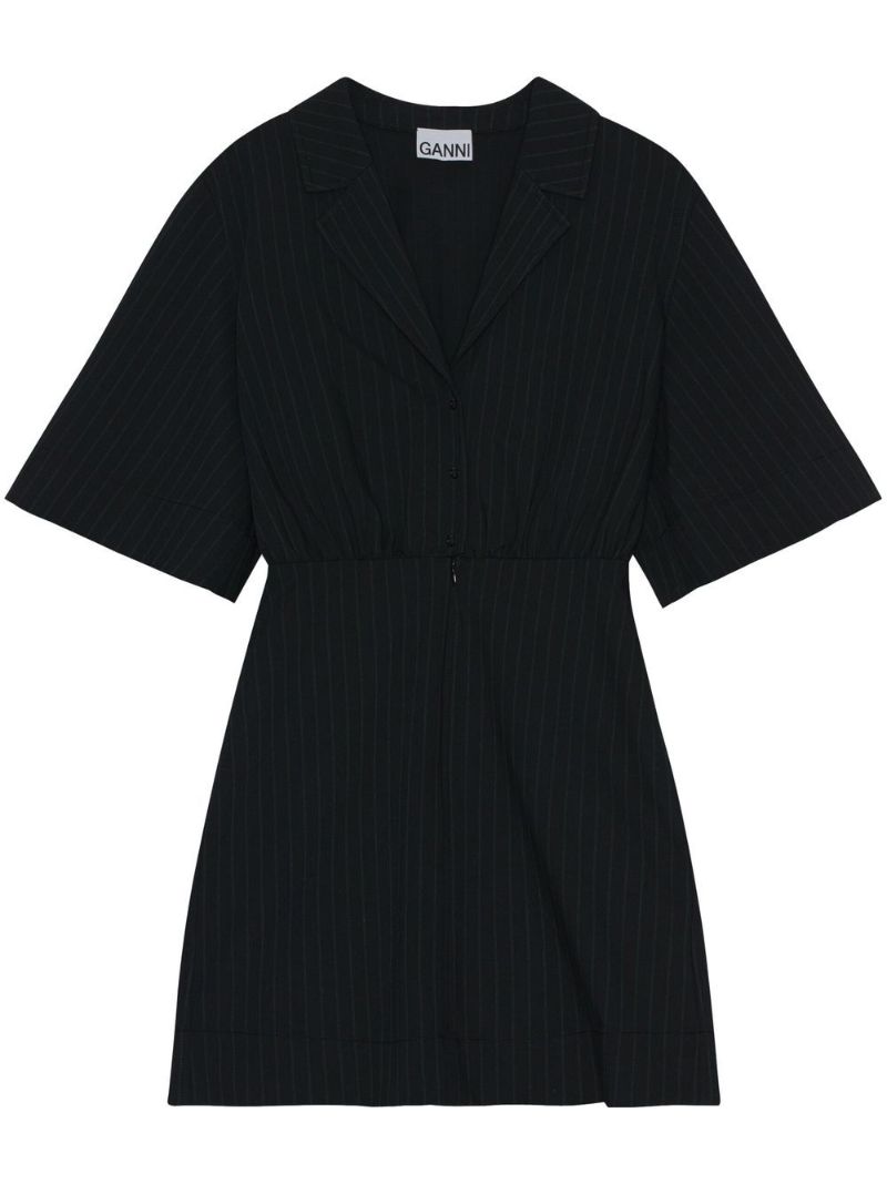 Black Pinstripe Mini Shirt Dress