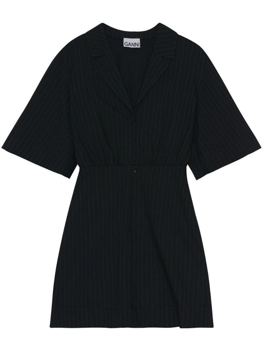 Black Pinstripe Mini Shirt Dress
