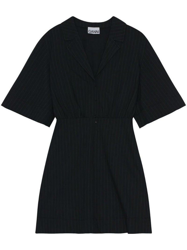 Black Pinstripe Mini Shirt Dress