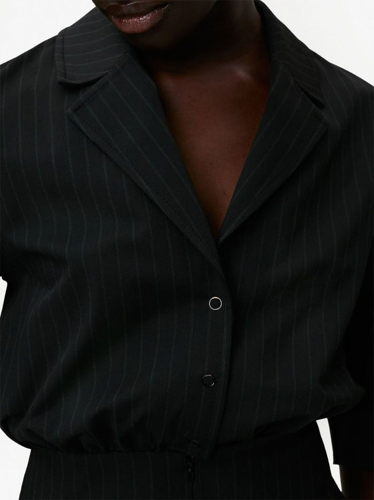 Black Pinstripe Mini Shirt Dress