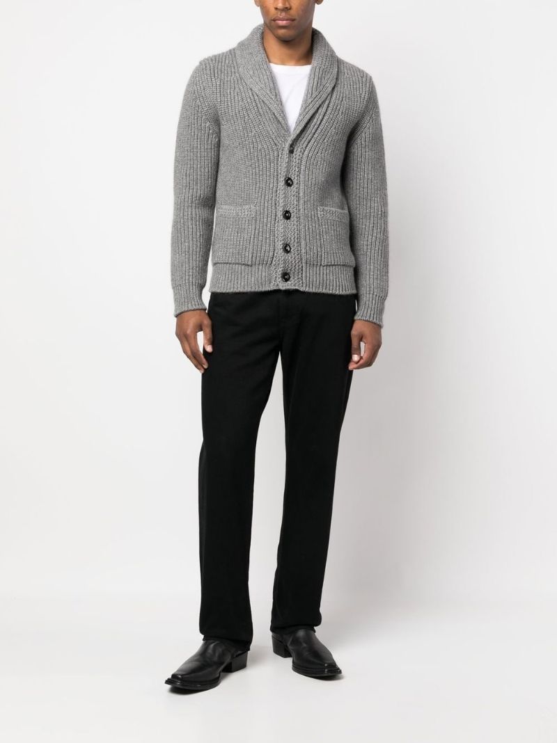 Grey Ribbed Knit Shawl Cardigan