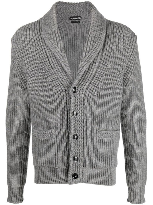 Grey Ribbed Knit Shawl Cardigan
