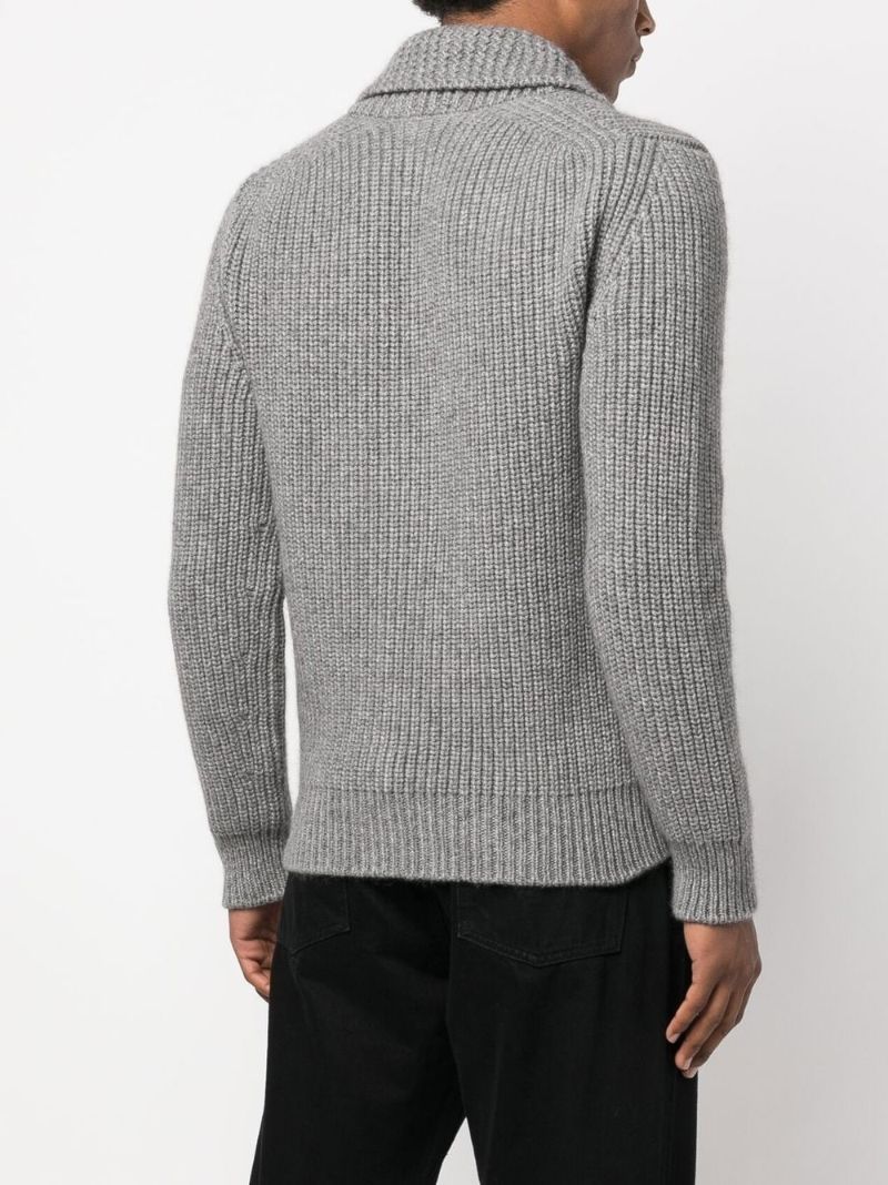 Grey Ribbed Knit Shawl Cardigan