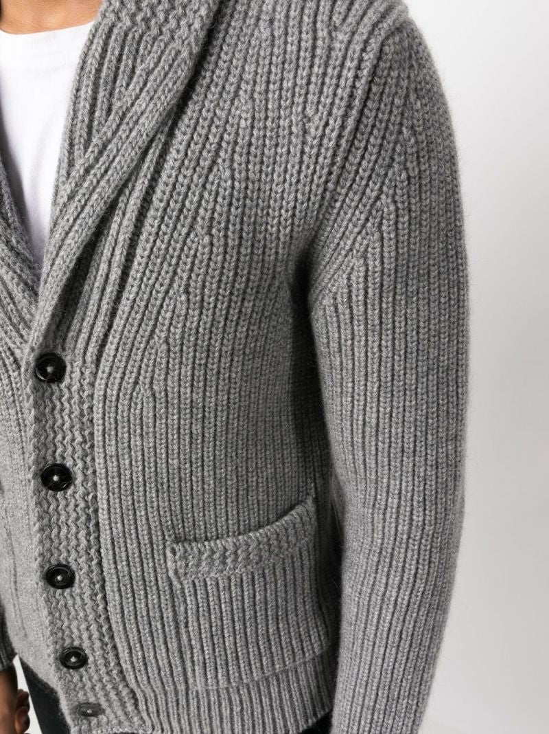 Grey Ribbed Knit Shawl Cardigan