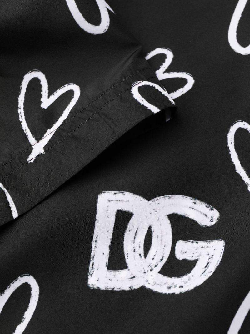 Black Heart Print Swim Shorts