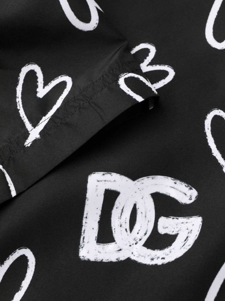 Black Heart Print Swim Shorts