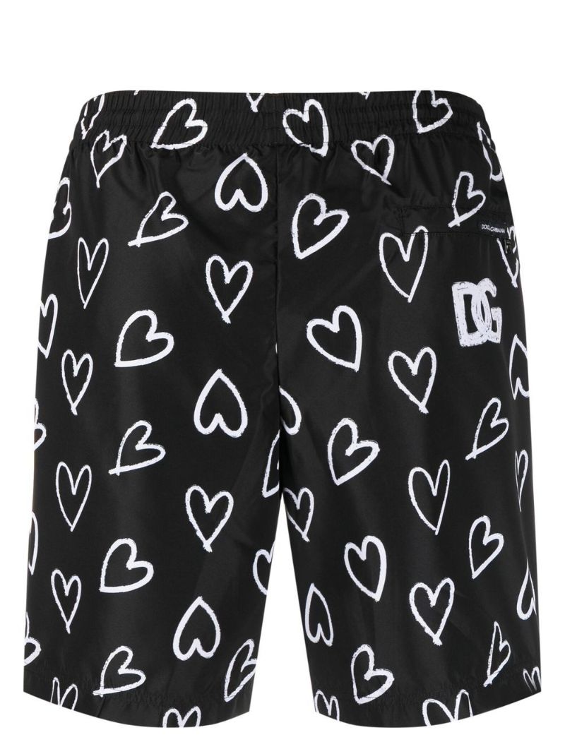 Black Heart Print Swim Shorts