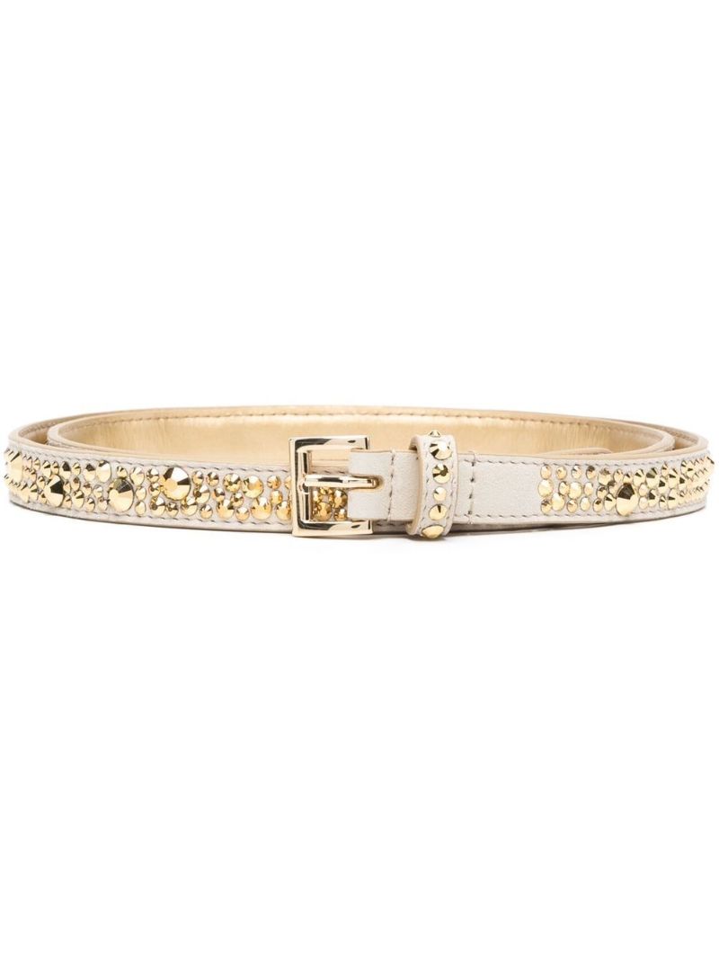 Gold Crystal-embellished Leather Belt