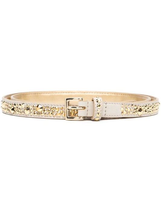 Gold Crystal-embellished Leather Belt