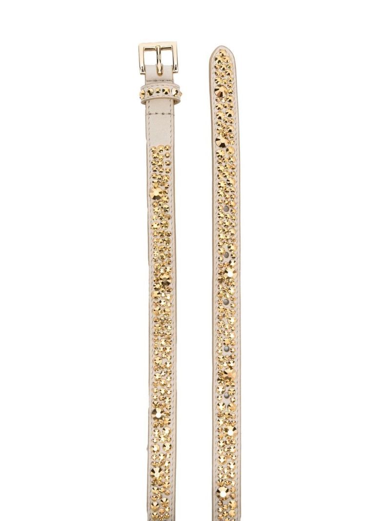Gold Crystal-embellished Leather Belt