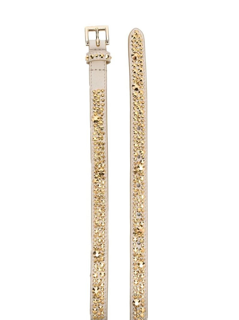 Gold Crystal-embellished Leather Belt