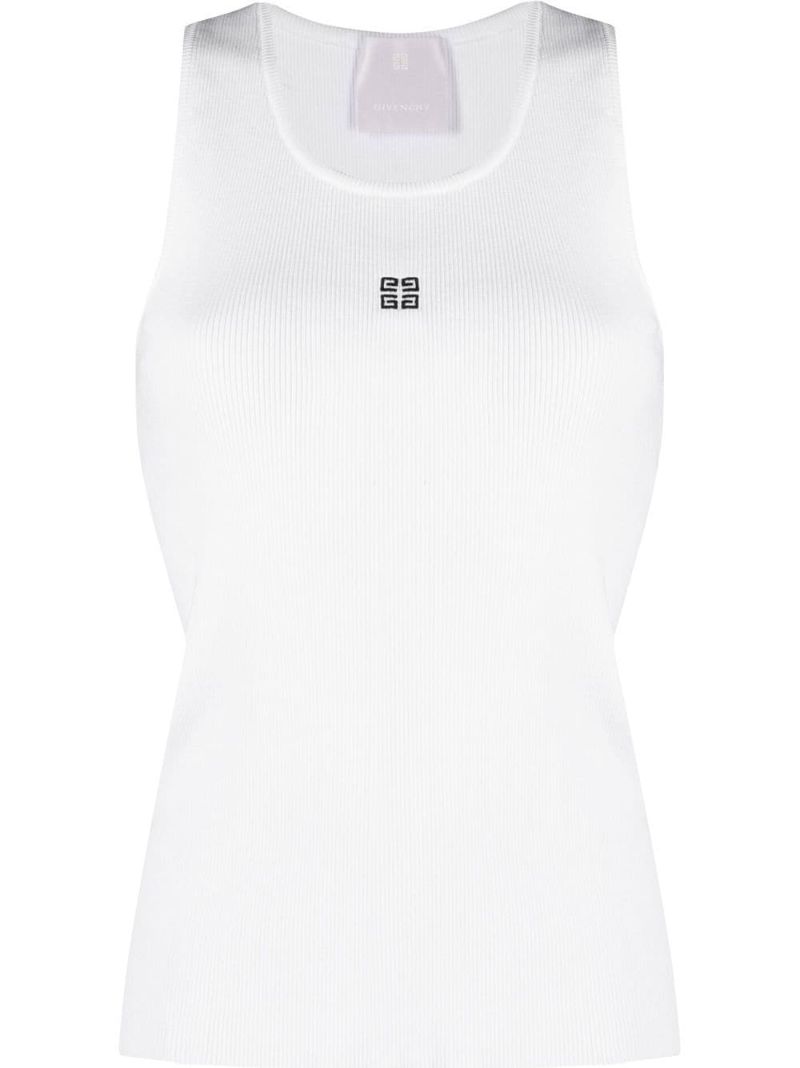 White 4g Logo Embroidery Tank Top