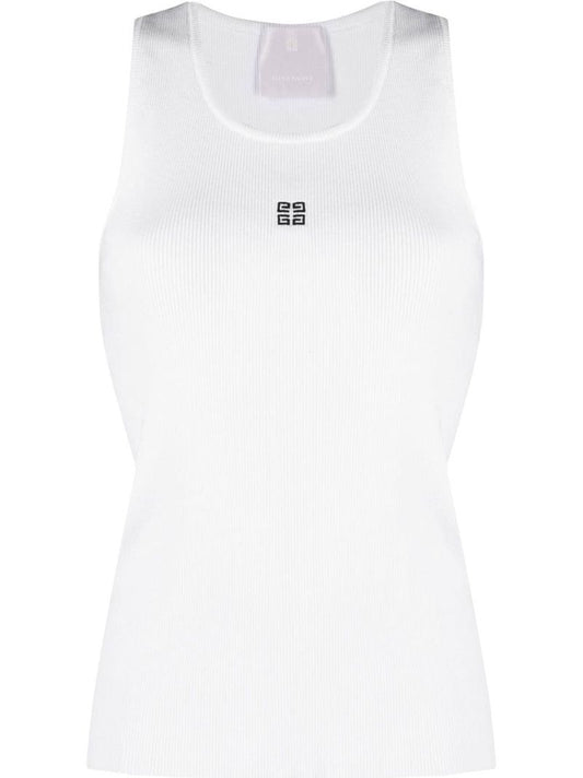 White 4g Logo Embroidery Tank Top