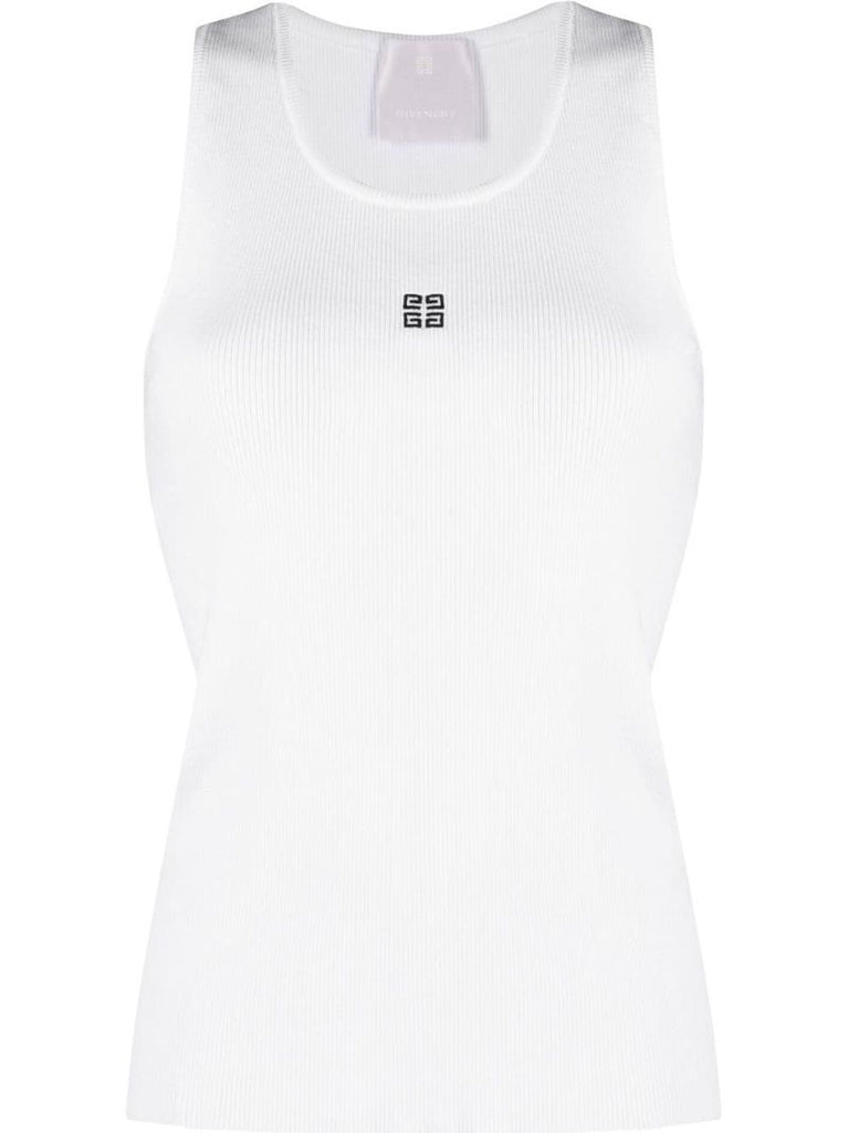 White 4g Logo Embroidery Tank Top