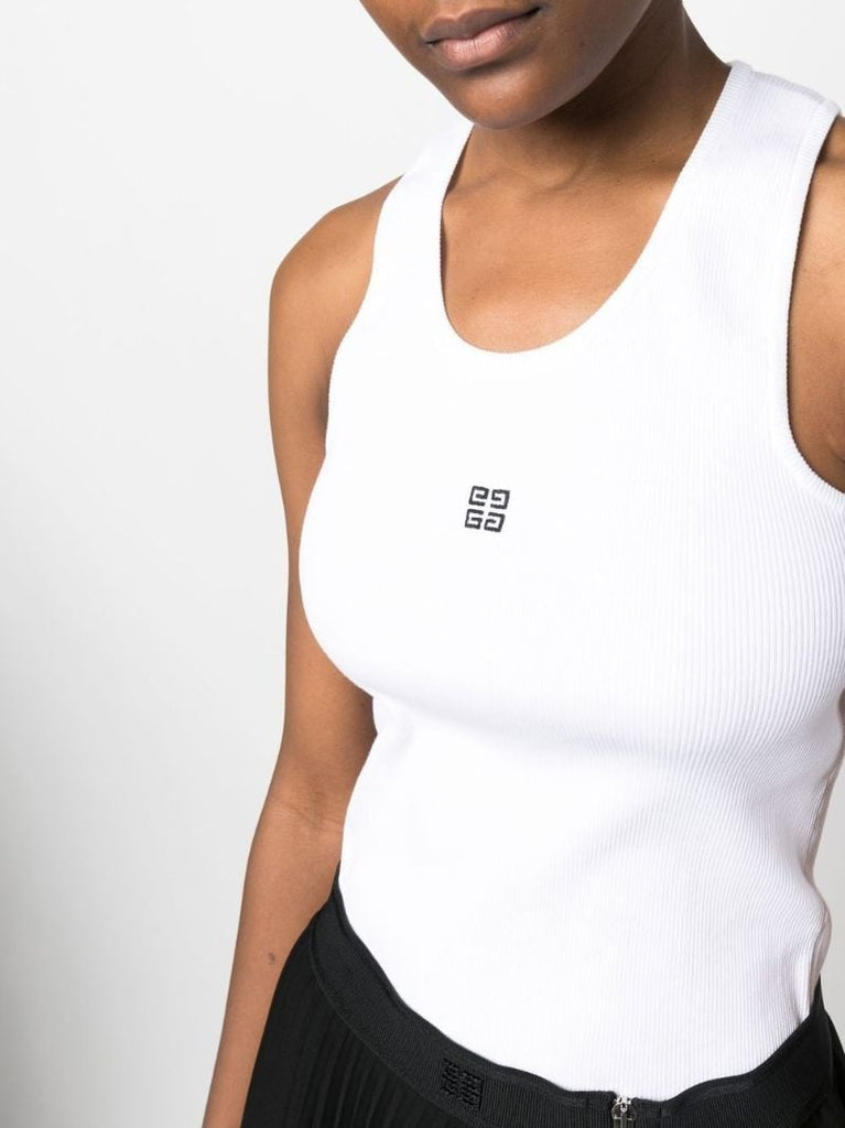 White 4g Logo Embroidery Tank Top