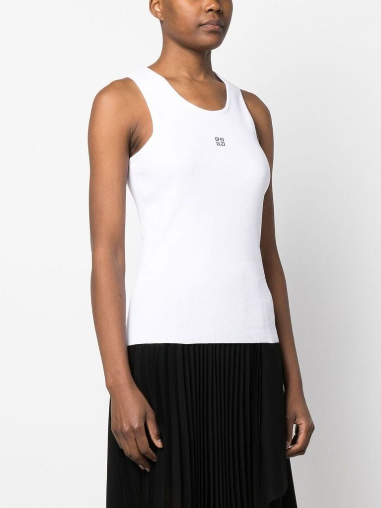 White 4g Logo Embroidery Tank Top