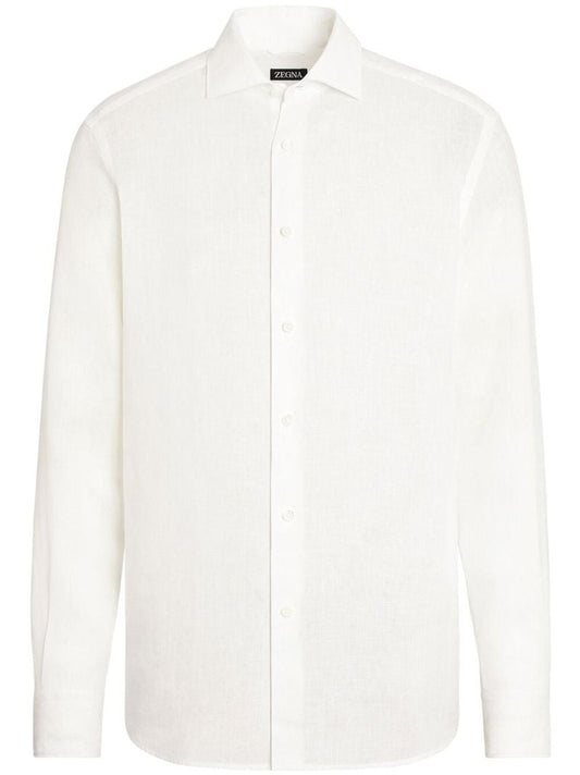 White Linen Long Sleeved Shirt