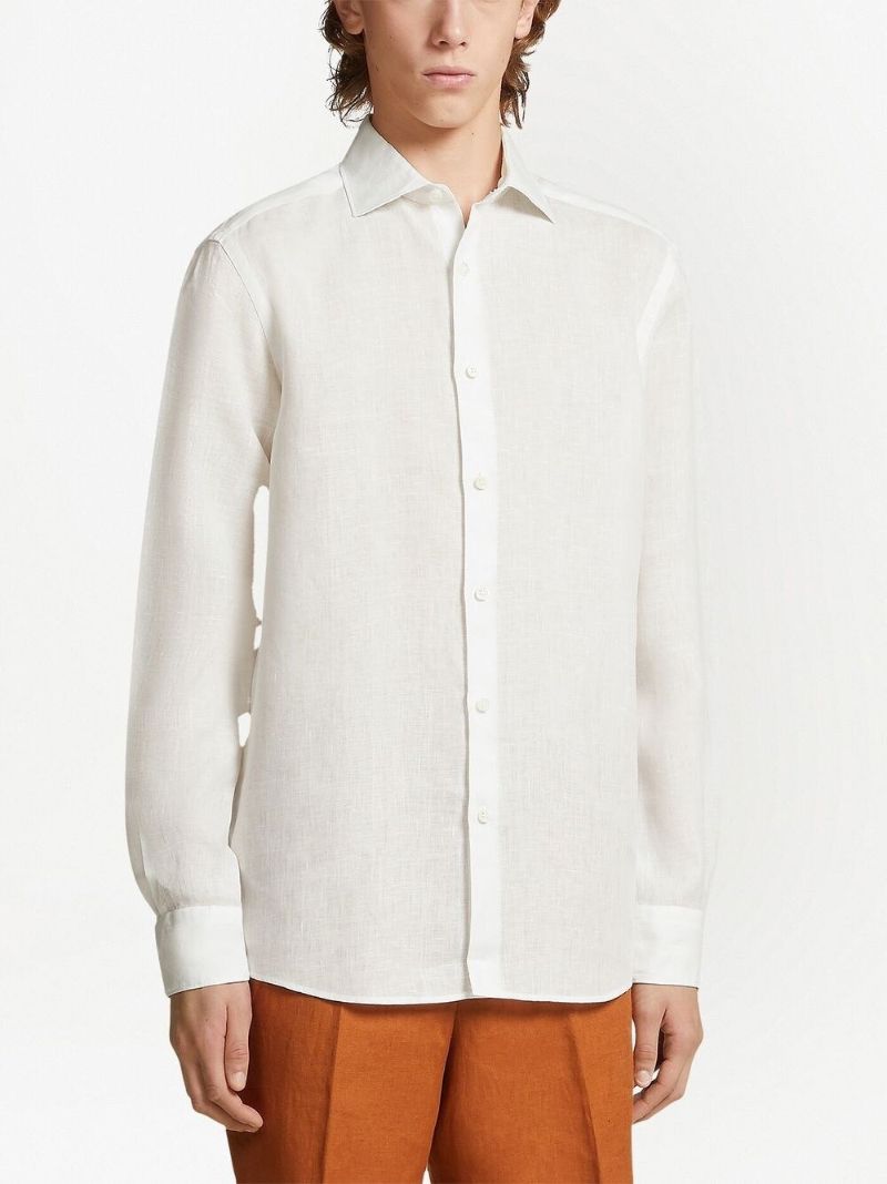 White Linen Long Sleeved Shirt