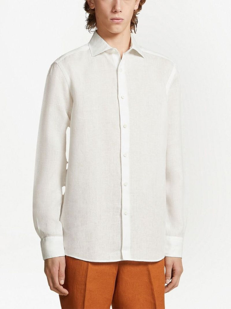 White Linen Long Sleeved Shirt
