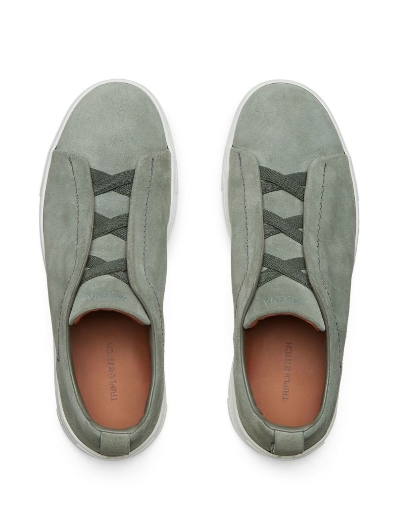 Green Triple Stitch Suede Sneakers