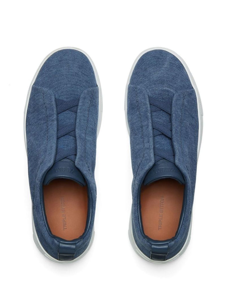 Blue Triple Stitch Low-top Suede Sneakers