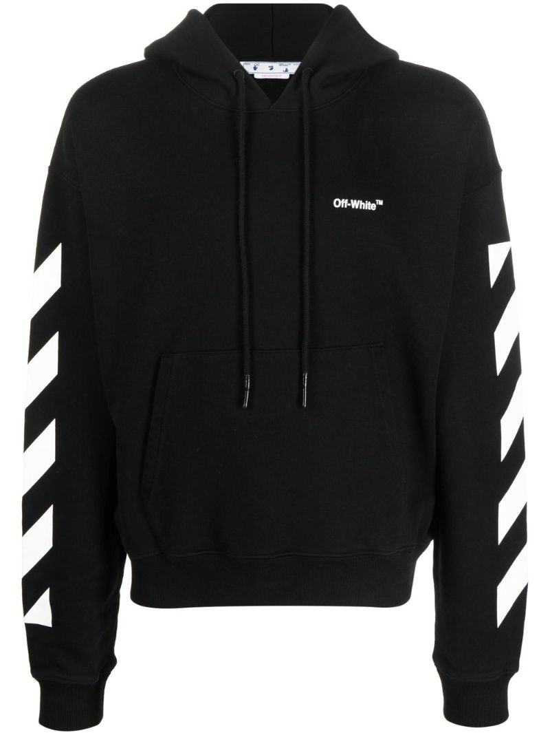 Black Logo Print Cotton Hoodie