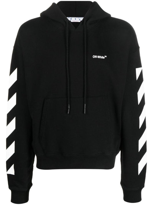 Black Logo Print Cotton Hoodie