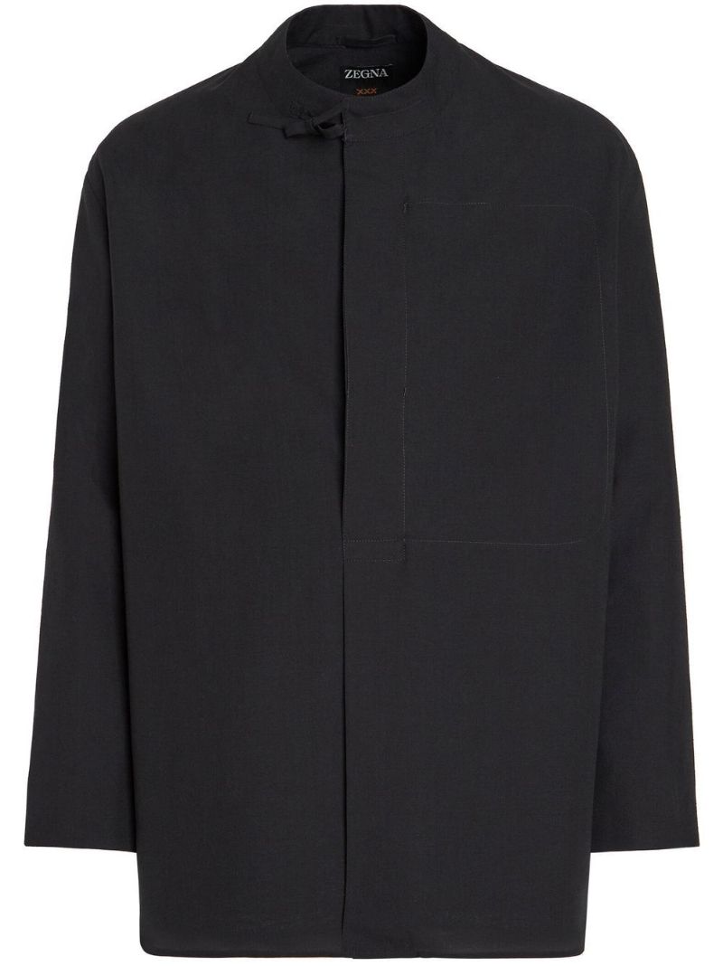 Black Neck-tie Cotton Shirt