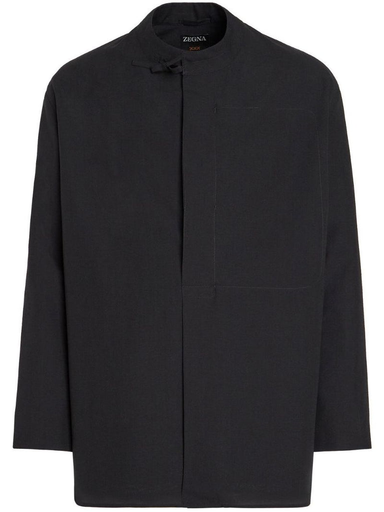 Black Neck-tie Cotton Shirt